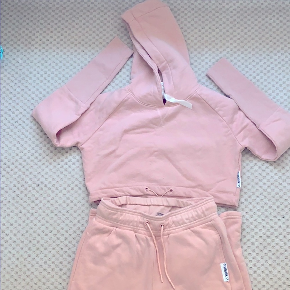 Gymshark pink hooded crop top sweatshirt & pants
